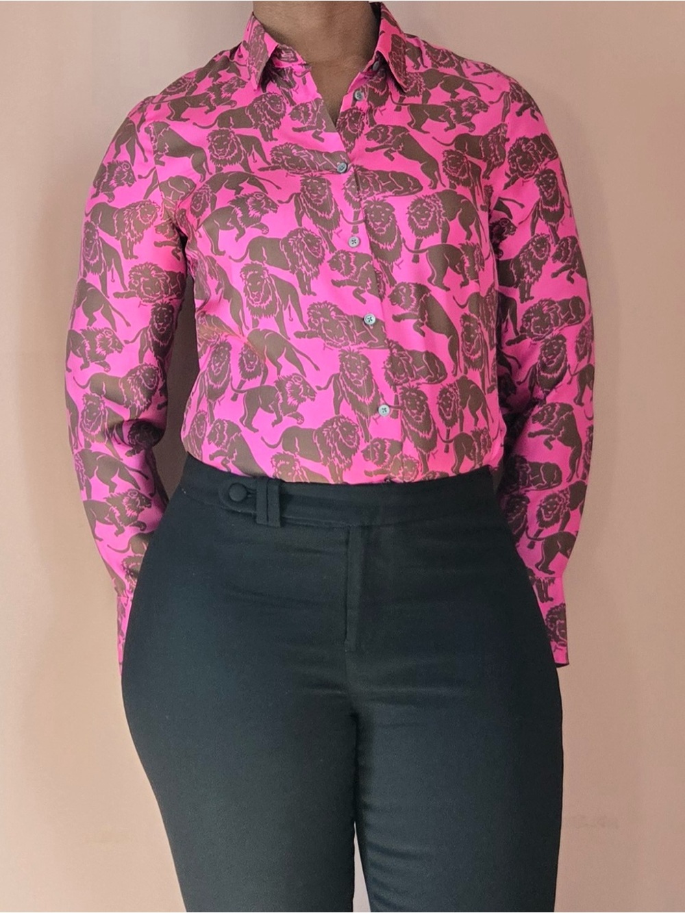 j crew collection | silk twill shirt in sleepy lions print | button up | us 6